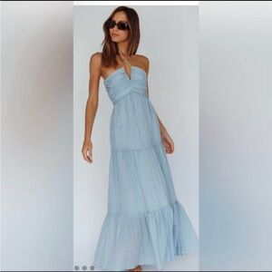 Selfie Leslie Light Blue Halter Tiered Maxi Dress